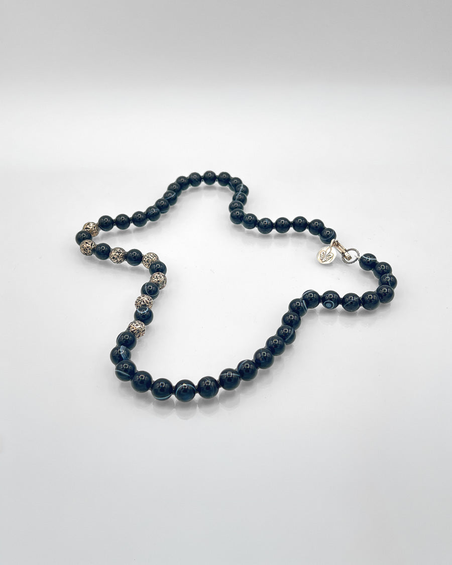 Heavy Sterling and Obsidian Bead Necklace