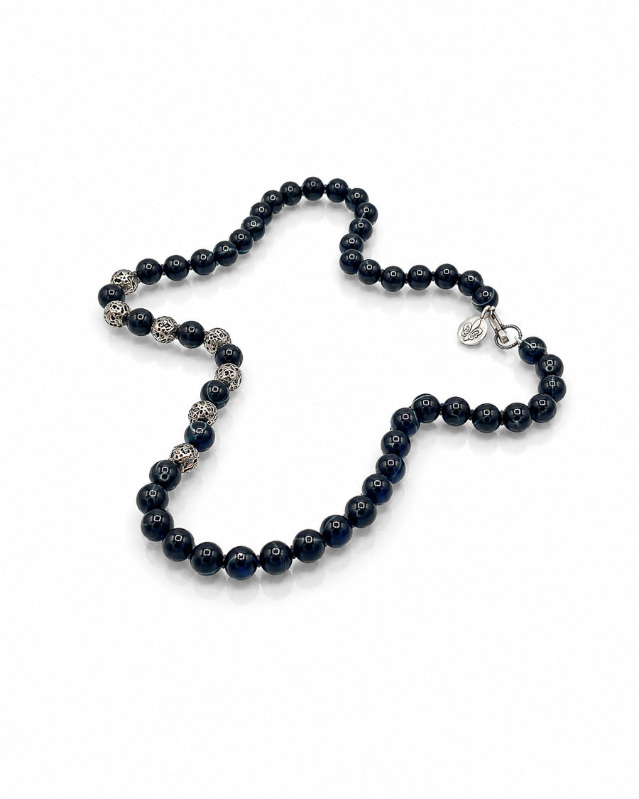 Heavy Sterling and Obsidian Bead Necklace