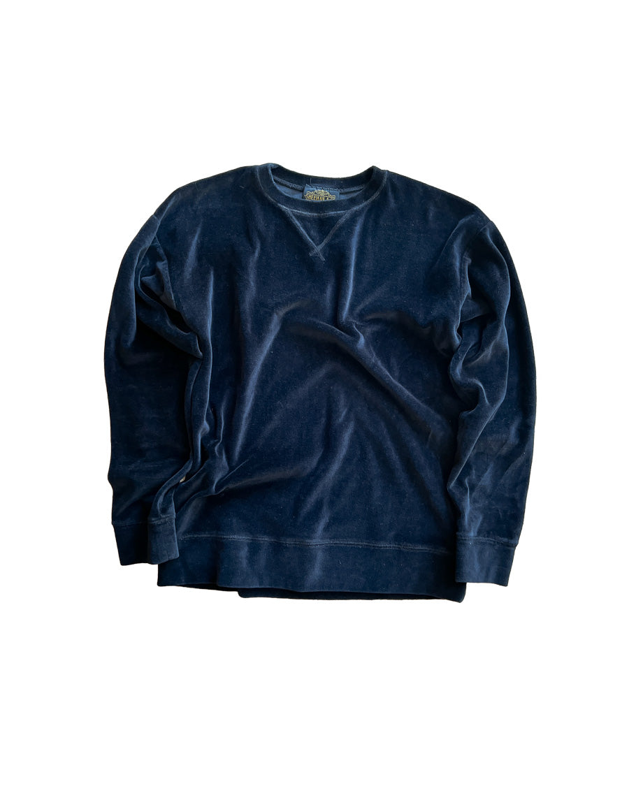 Black Long Sleeve Velour V Stitch Crew
