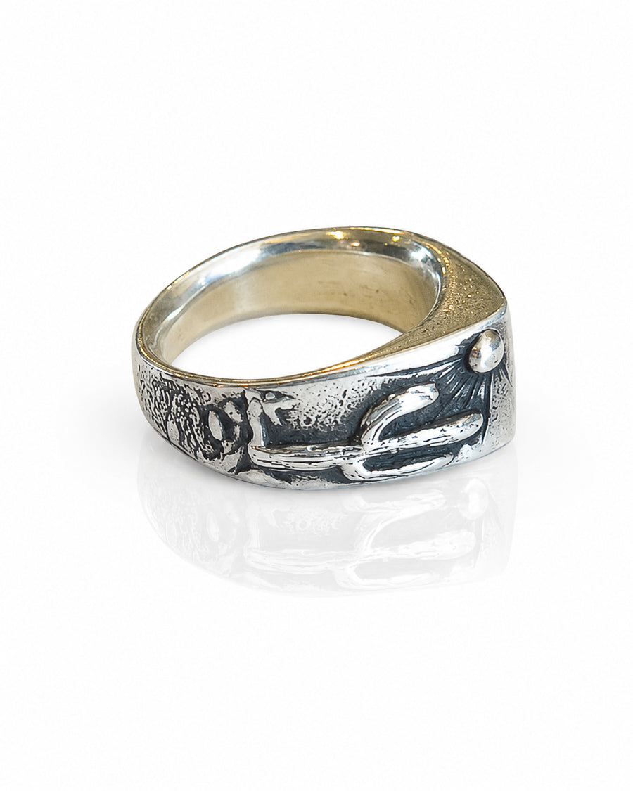Sterling Silver Ring with Saguaro Motif and Variscite