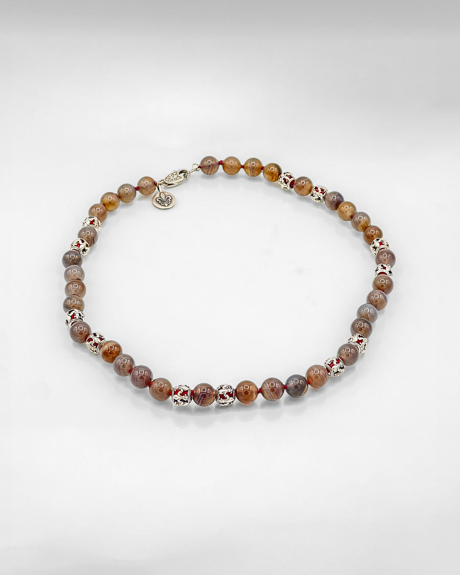Agate Necklace with Coral Encased in Sterling Silver Beads Necklace