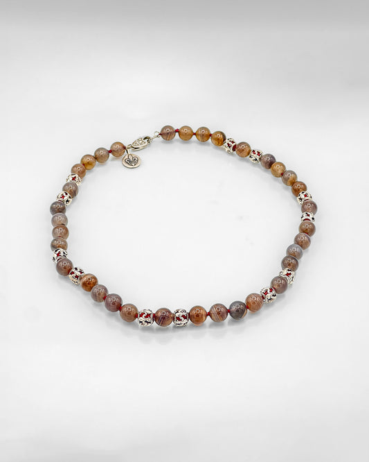 Agate Necklace with Coral Encased in Sterling Silver Beads Necklace