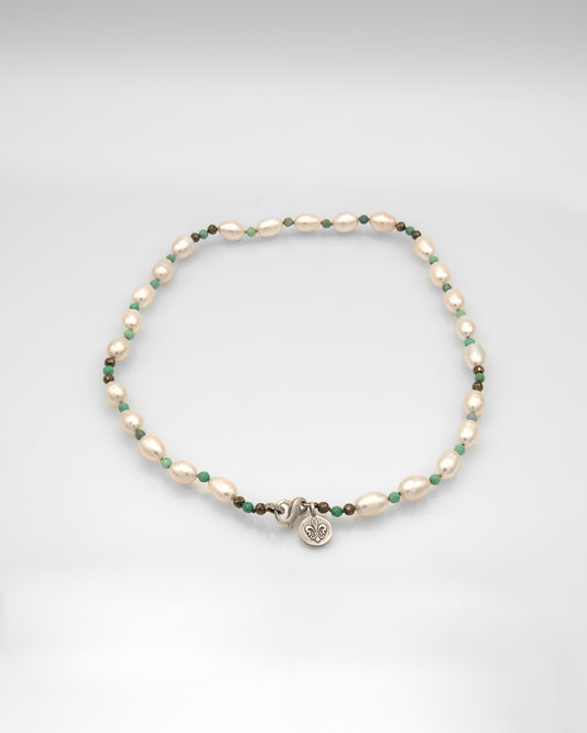 Biwa Pearl, Turquoise and Pyrite Necklace