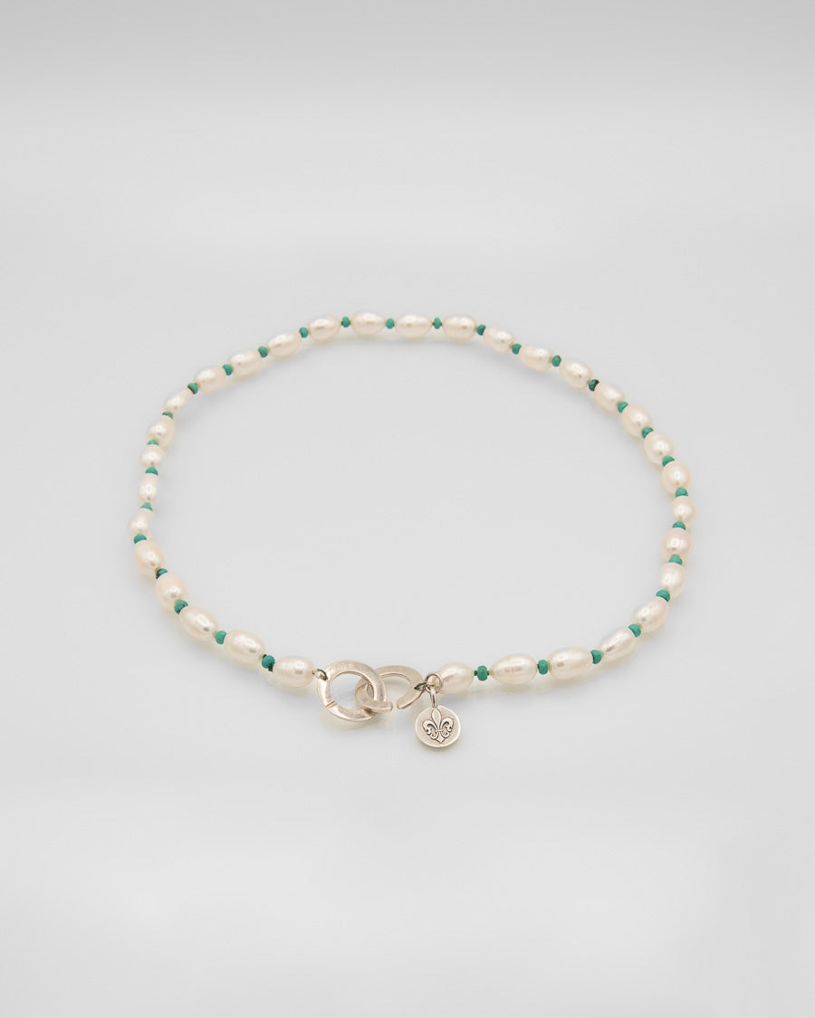 Biwa Pearl and Turquoise Necklace