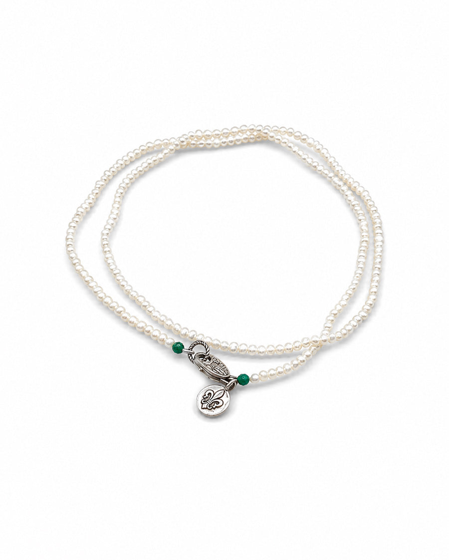 White Pearl with Green Moss Opal Accents