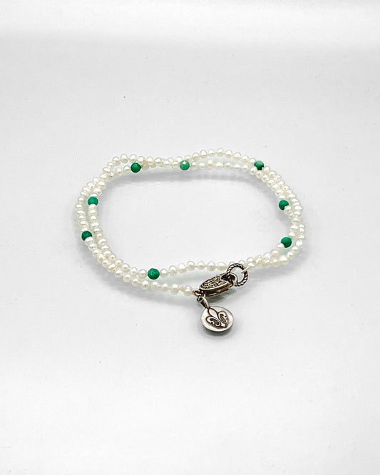 White Pearl with Green Moss Opal Accents