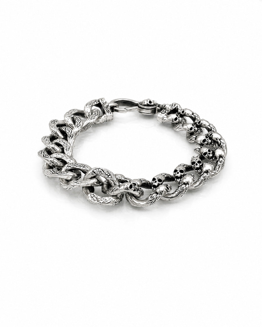 Sterling Silver Reversible Skull Chain Bracelet