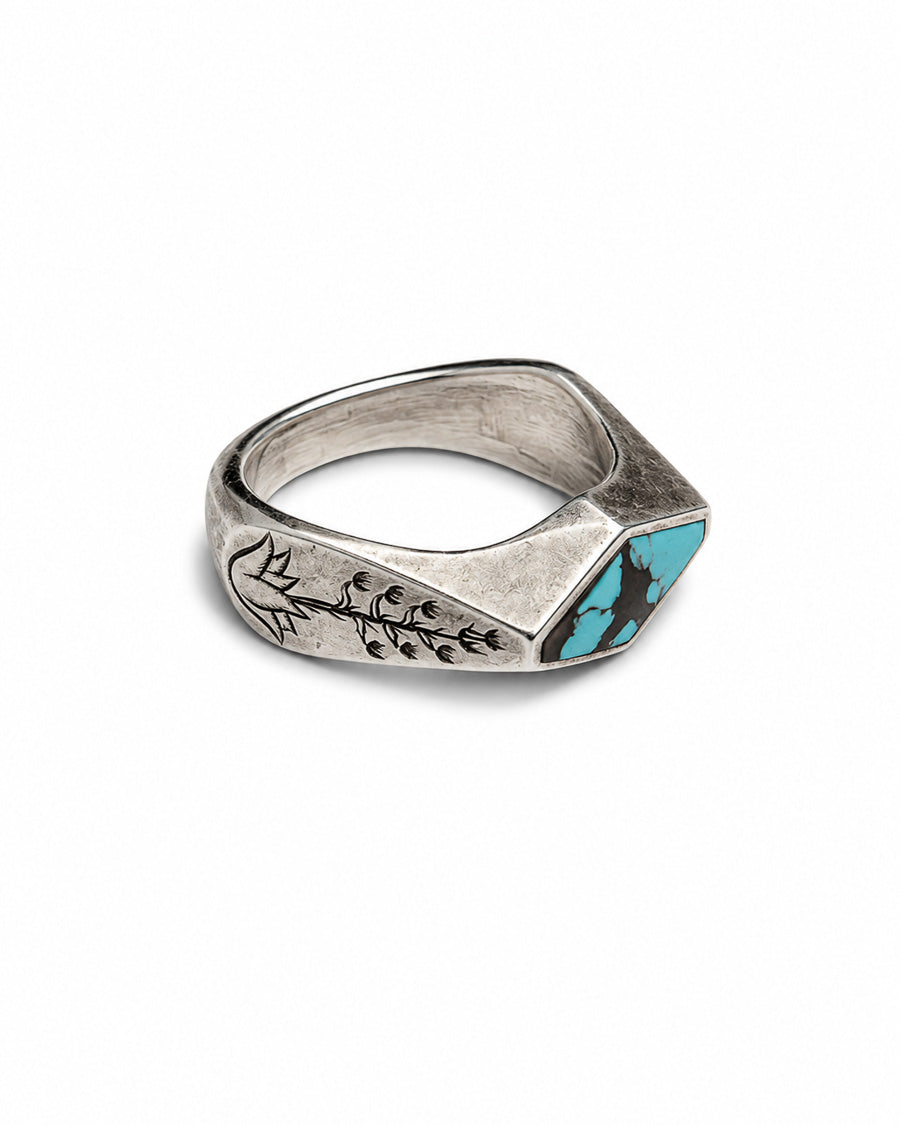 Sterling Silver Ring with Hubei Turquoise Inlay