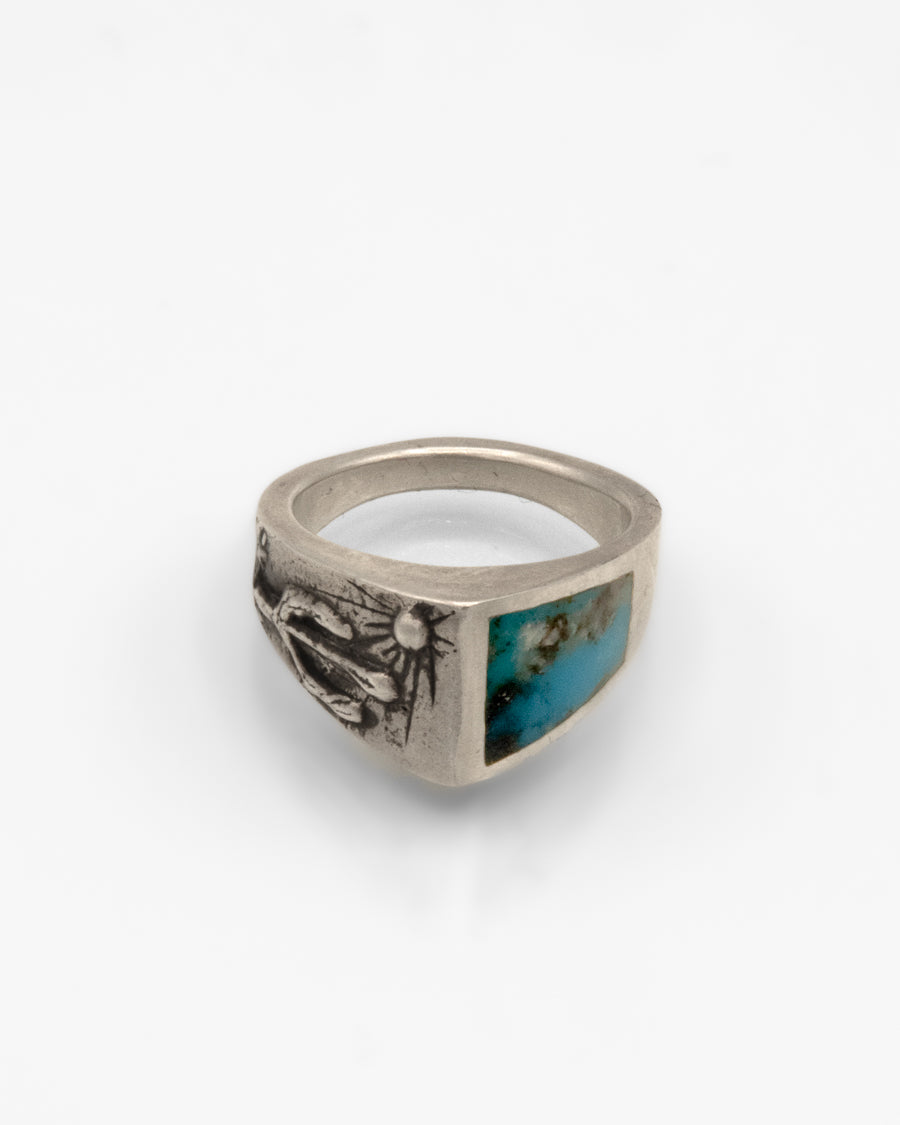 Sterling Silver Ring with Smokey Kingman Turquoise Inlay