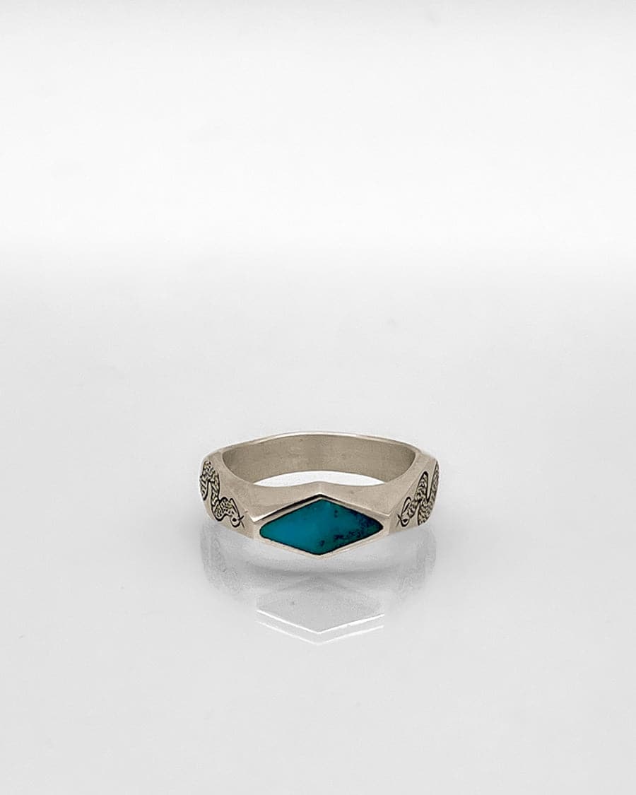 Sterling Silver Ring with Rattlesnake Motif and Turquoise