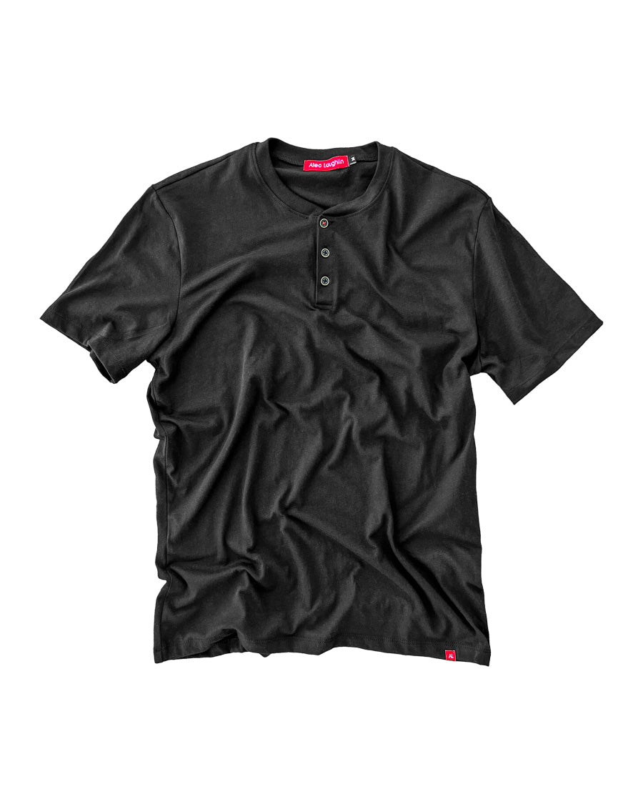 Short Sleeve Henley, Black