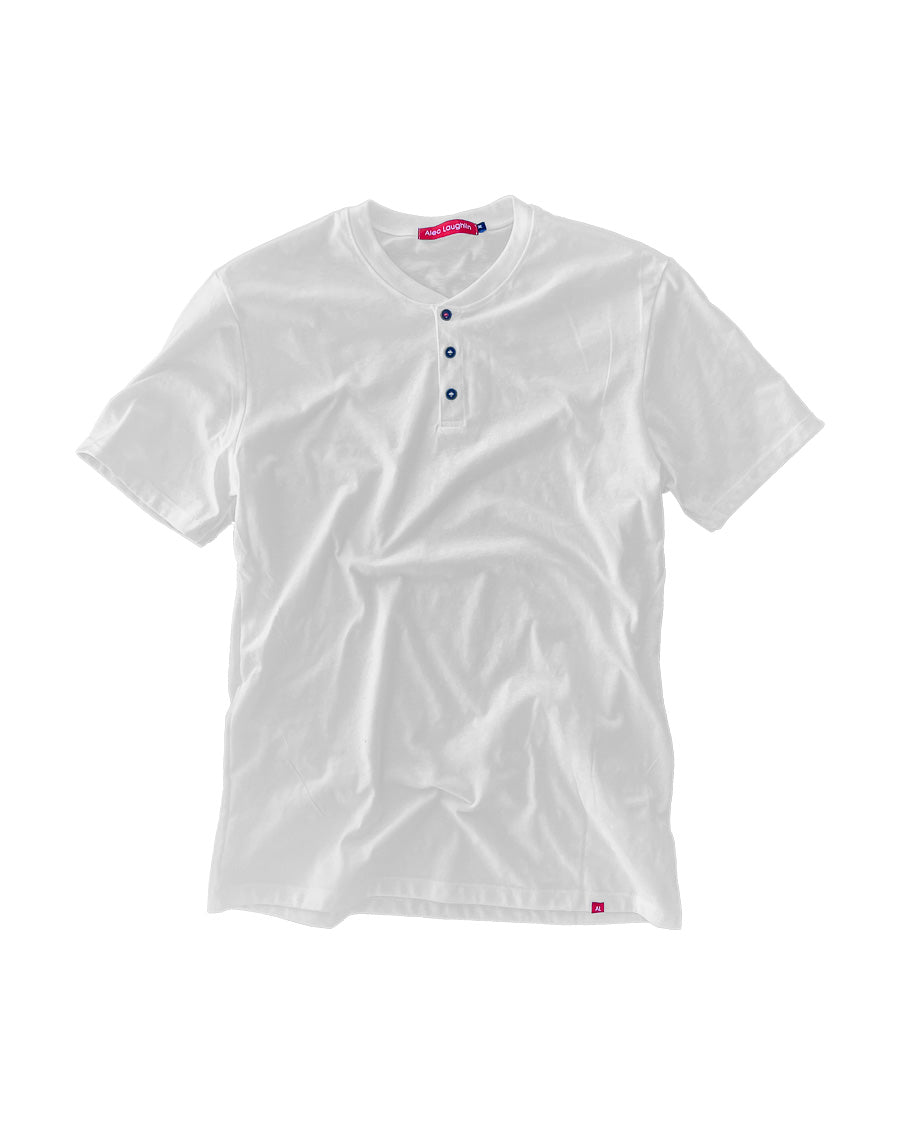 Short Sleeve Henley, White