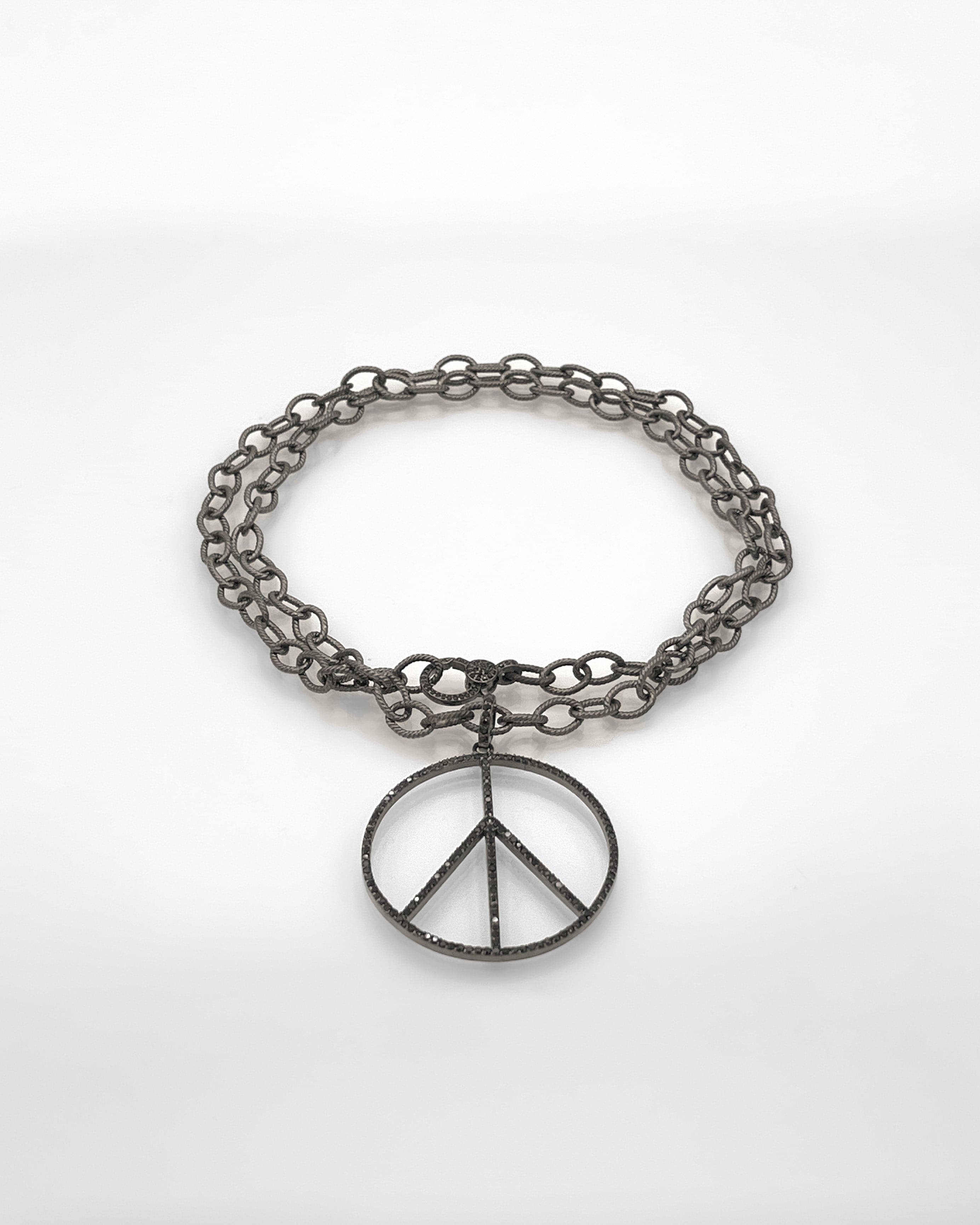 Sterling Silver Chain with Black Spinel Peace Pendant