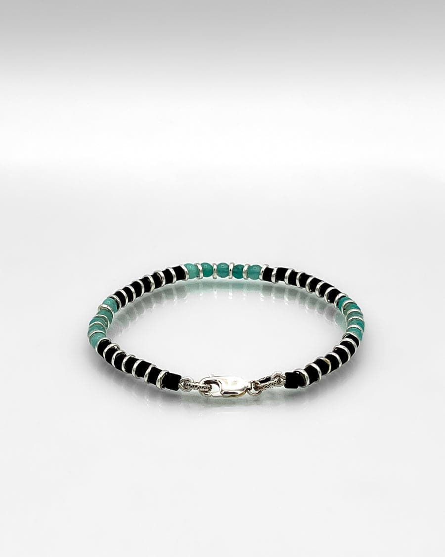 Amazonite, Onyx and Silver Bead Bracelet