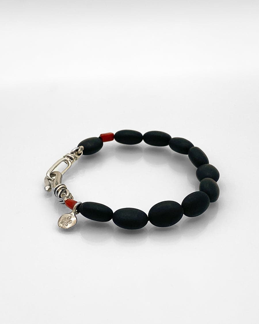 Black Onyx, Sterling and Coral Bracelet