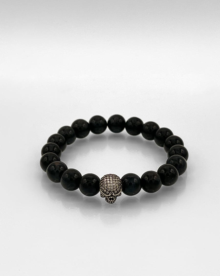 Blue Tiger Eye and Disco Skull Bracelet