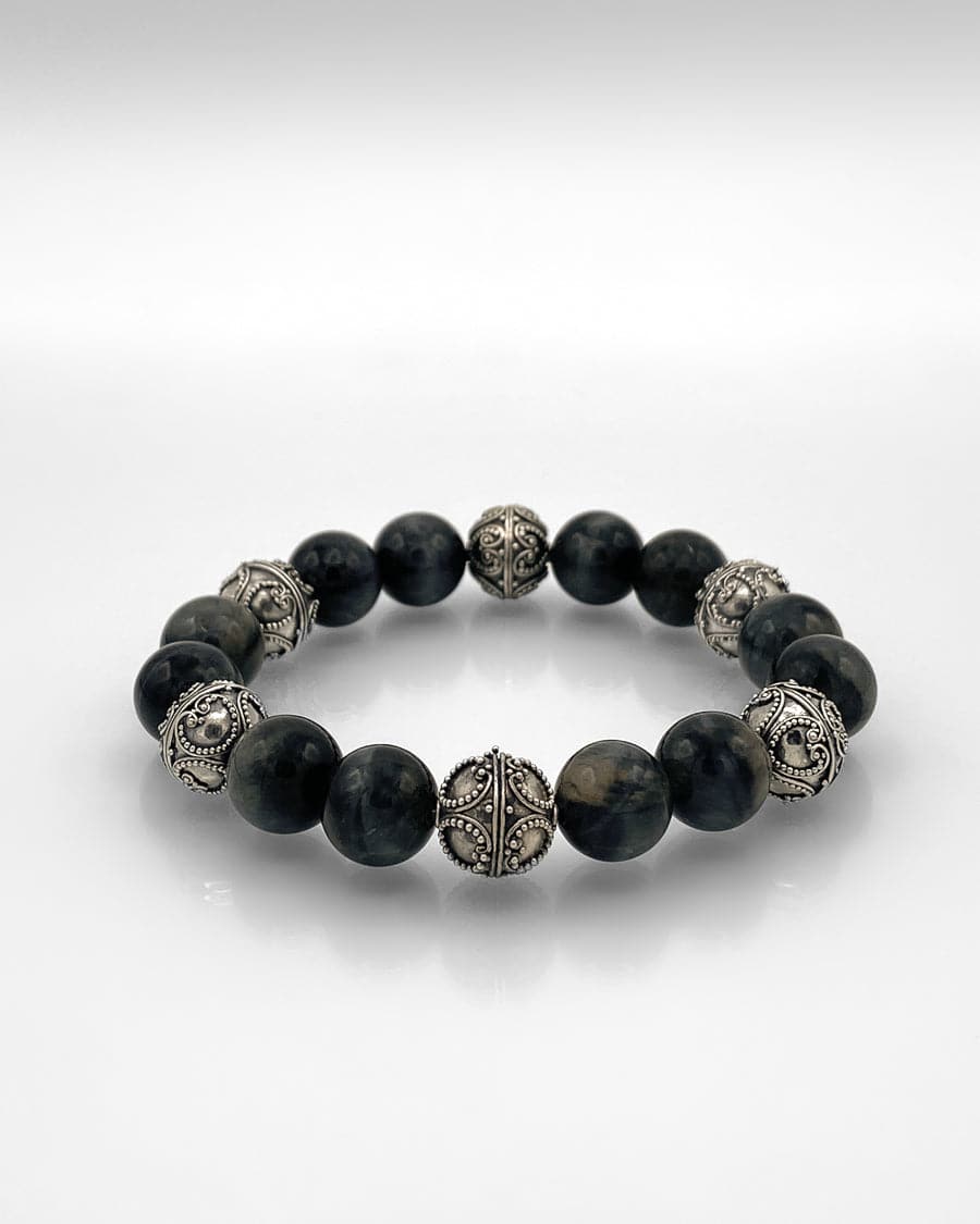 Blue Tiger Eye with Sterling Silver Beads Bracelet