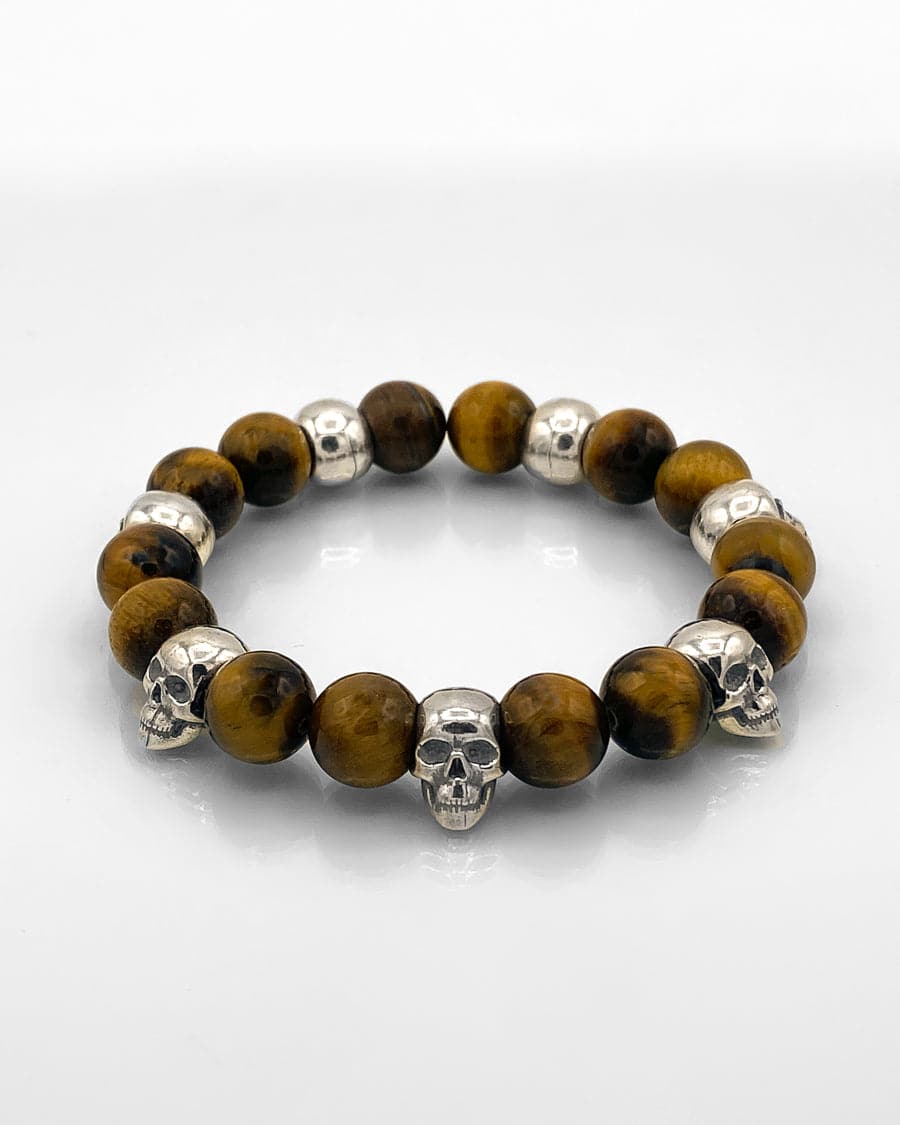 Brown Tiger Eye and Skulls Bracelet