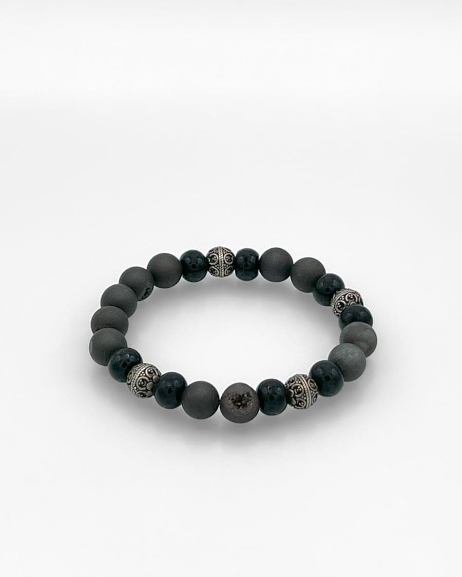 Druzzy Agate and Balinese Bead Bracelet