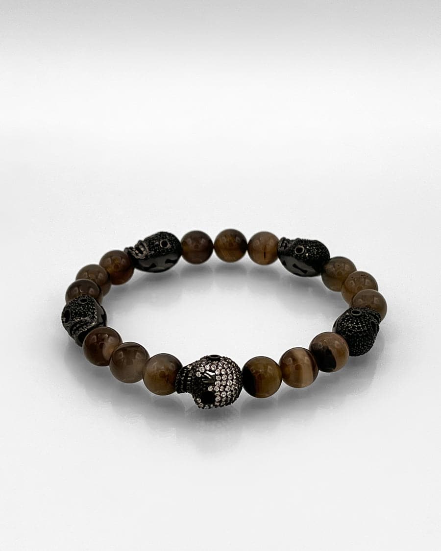 Grey Agate and Disco Skulls Bracelet