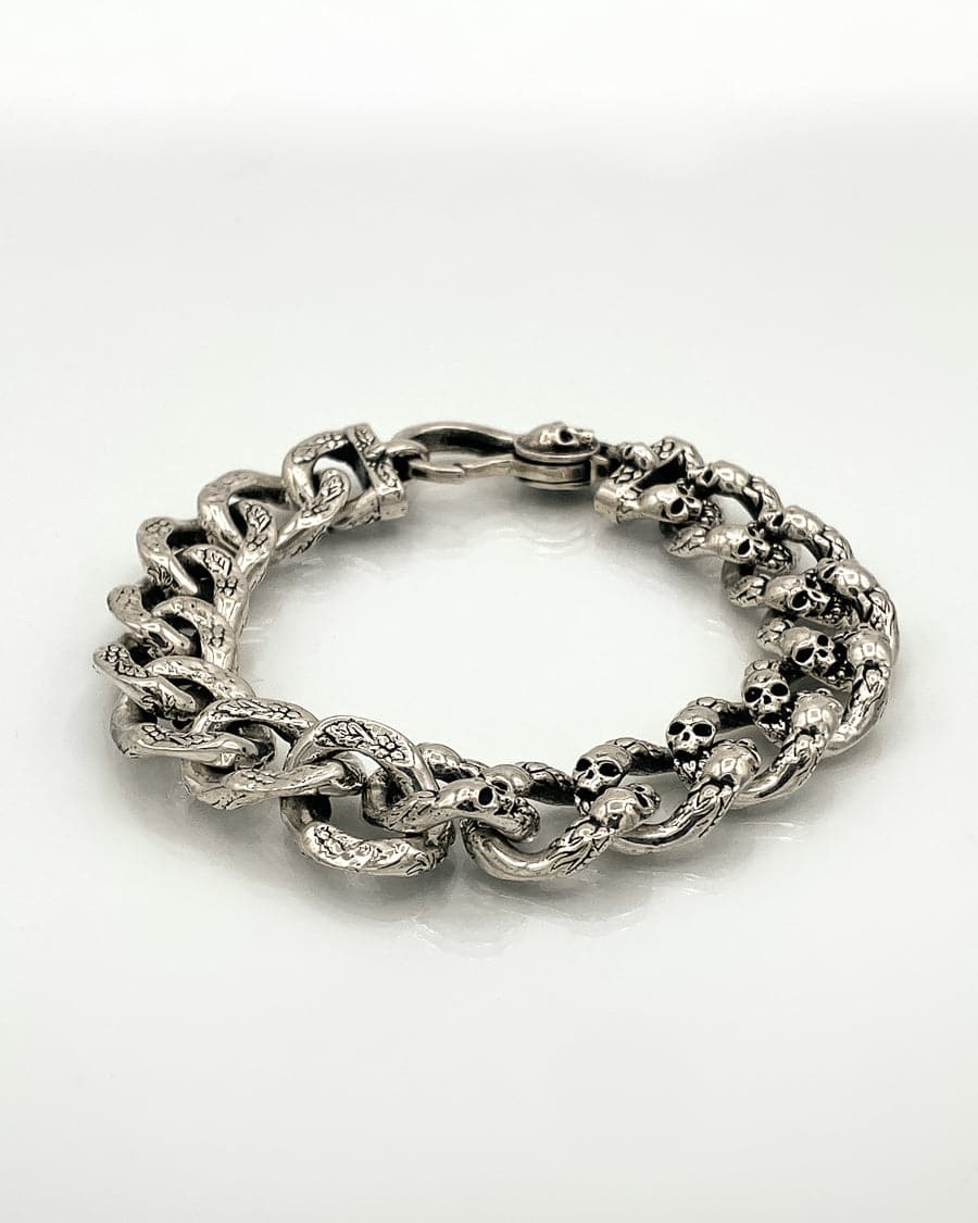 Sterling Silver Reversible Skull Chain Bracelet
