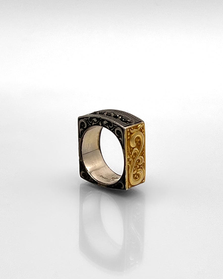 Sterling Silver, 18k Gold Plated, Square Ring