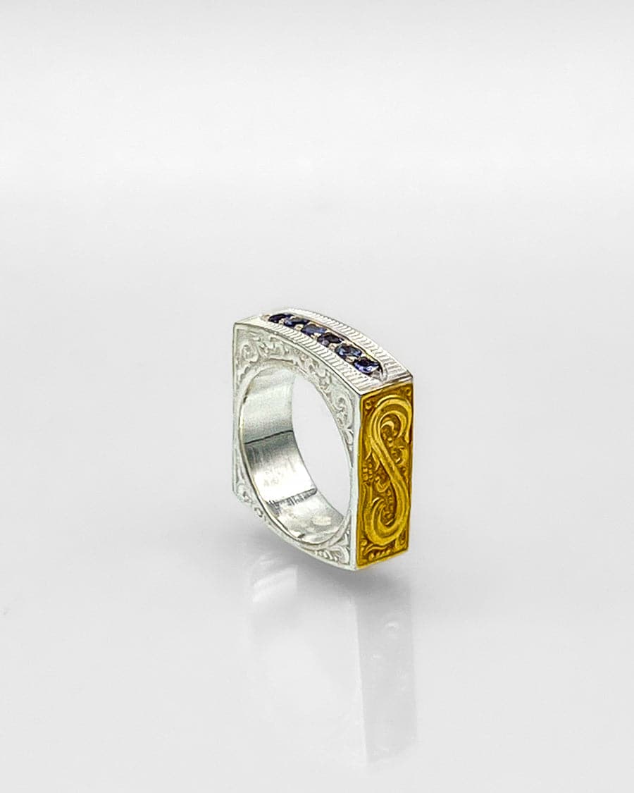 Sterling Silver, 18k Gold Plated, Square Ring