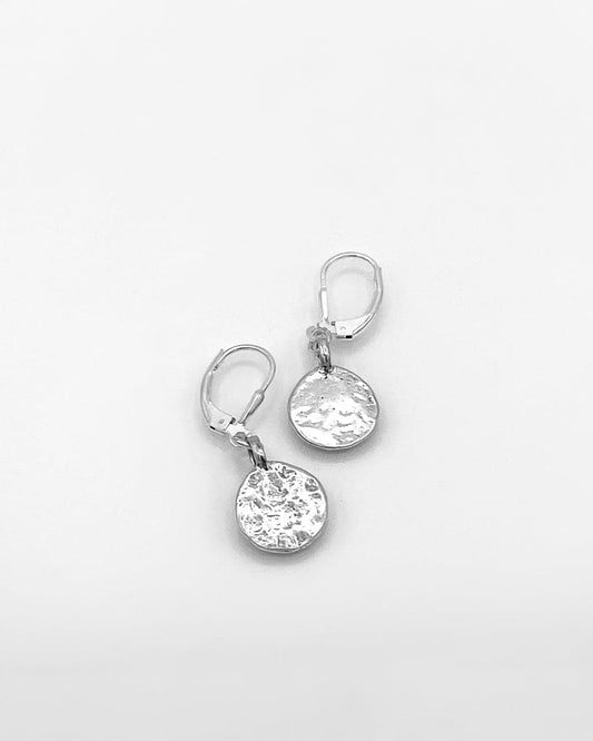 Silver Drop Disc Earrings