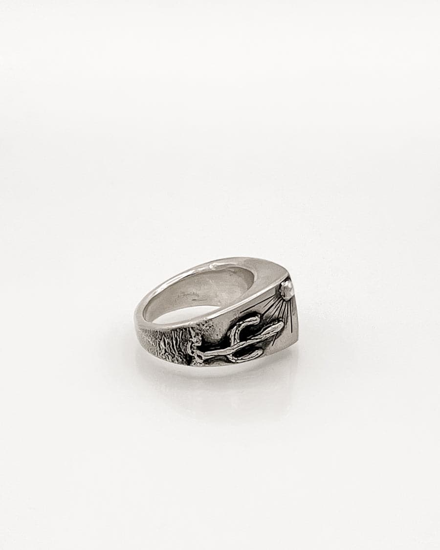 Sterling Silver Ring with Saguaro Motif and Landscape Jasper