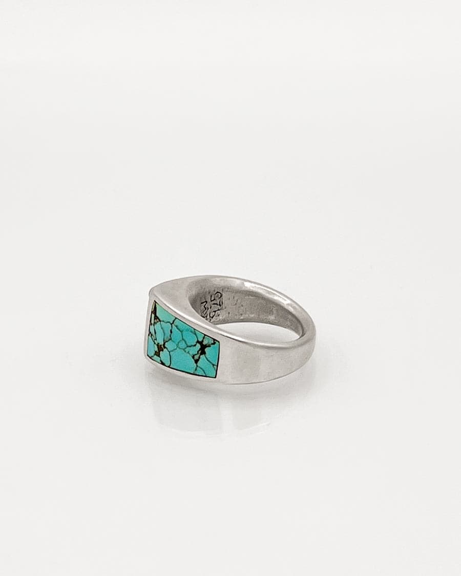 Sterling Silver Ring with Saguaro Motif and Turquoise