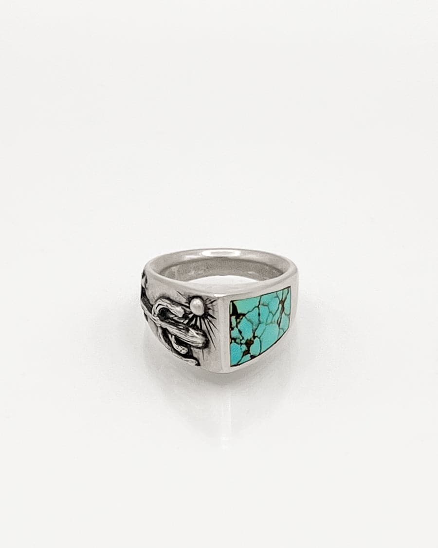 Sterling Silver Ring with Saguaro Motif and Turquoise