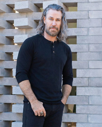 The Cotton ¾ Sleeve Raglan Henley