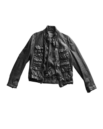 BUFFALO BY NEIL BARRETT — DISTRESSED LEATHER MILITARY JACKET