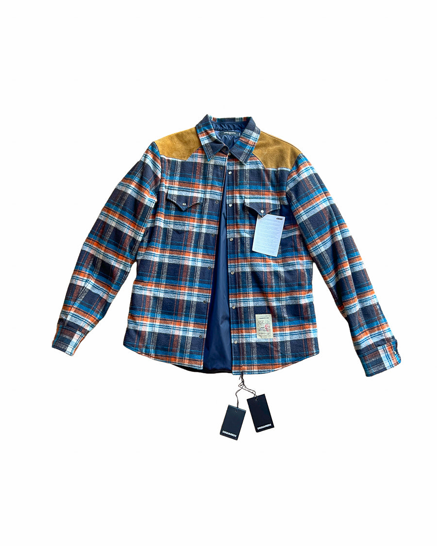 DSQUARED2 SUEDE-YOKE PADDED WESTERN FLANNEL SHIRT JACKET