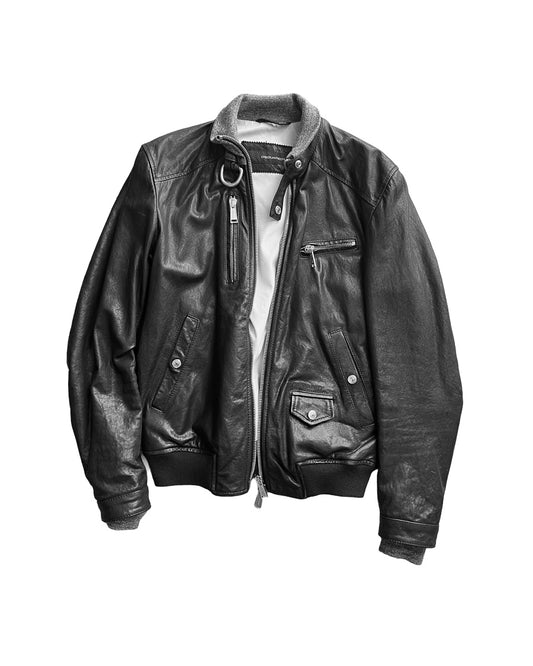 DSQUARED2 — BLACK LAMBSKIN LEATHER BIKER BOMBER (M)