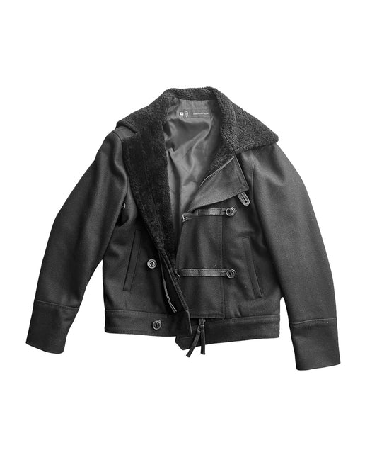 DSQUARED2 — WOOL & SHEARLING MILITARY BIKER JACKET (M)