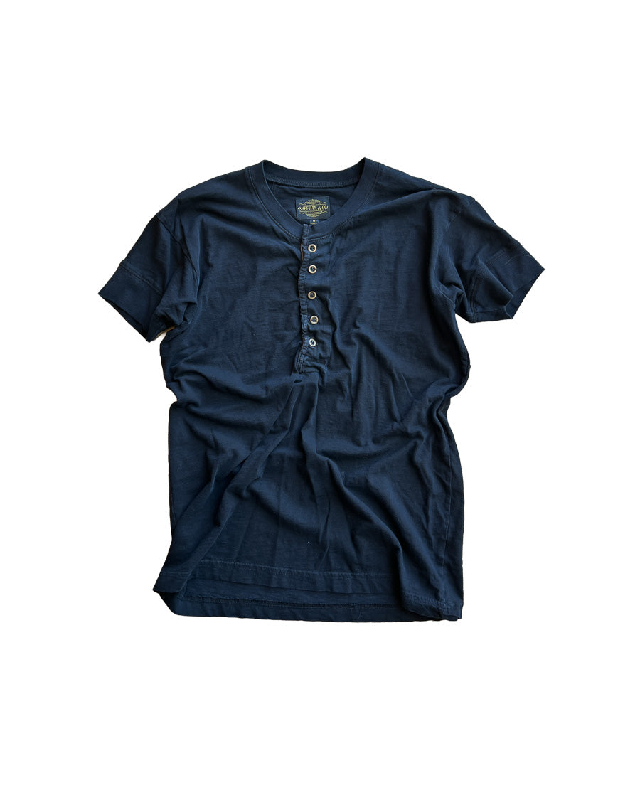Black Short Sleeve Henley with Leather Placket