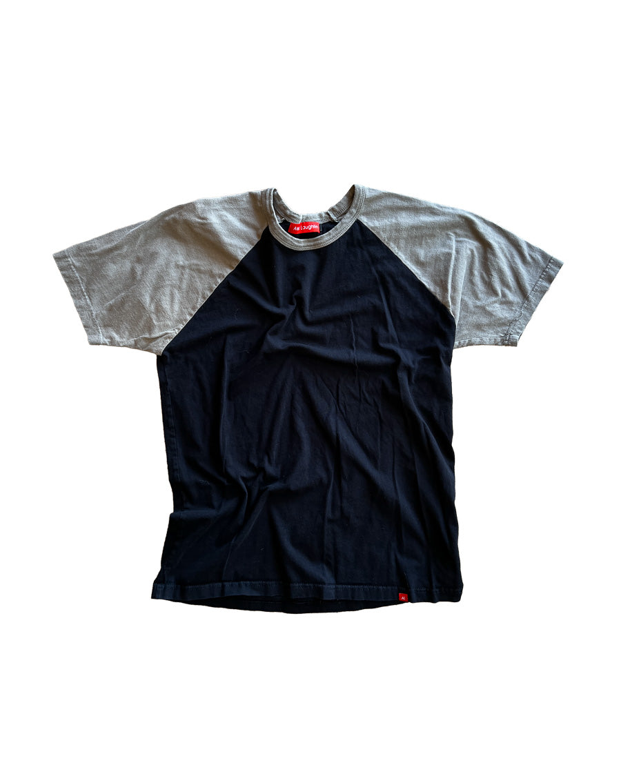Warm Grey and Black Short Sleeve Raglan Crew