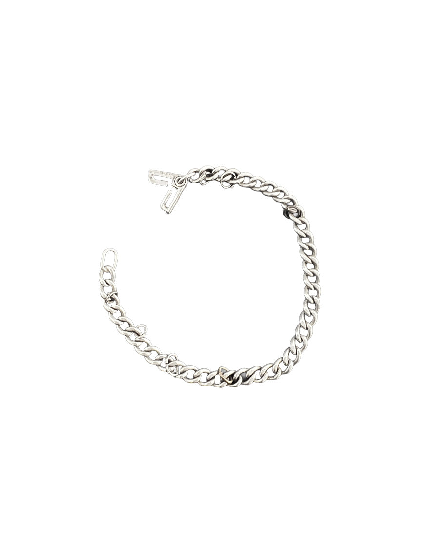 Antique Silver Curb Link Bracelet with Unusual Hook Clasp — 7”