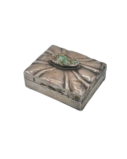 Vintage European 835 Silver Trinket Box With Turquoise Cabochon, Southwestern Style