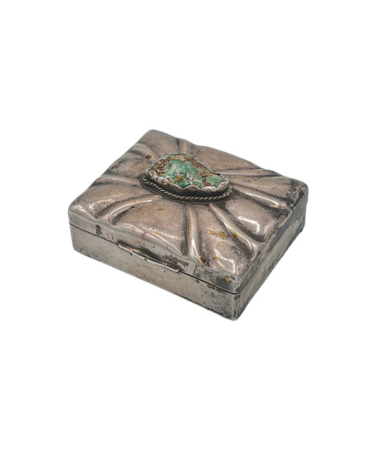Vintage European 835 Silver Trinket Box With Turquoise Cabochon, Southwestern Style