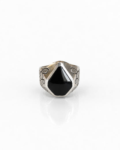 Sterling Silver Ring with Prickly Pear Motif and Black Onyx