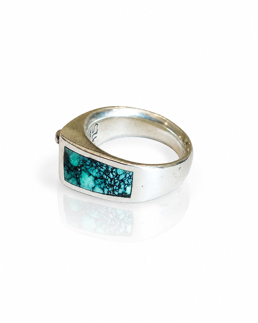 Sterling Silver Ring with Saguaro Motif and Variscite