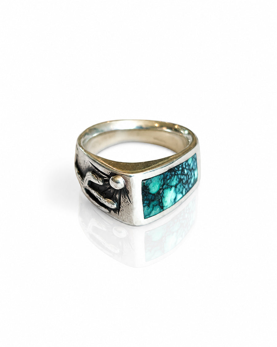 Sterling Silver Ring with Saguaro Motif and Variscite