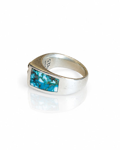 Sterling Silver Ring with Saguaro Motif and Kingman Turquoise