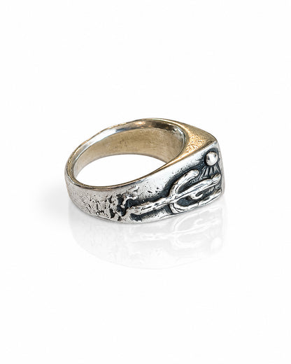 Sterling Silver Ring with Saguaro Motif and Kingman Turquoise