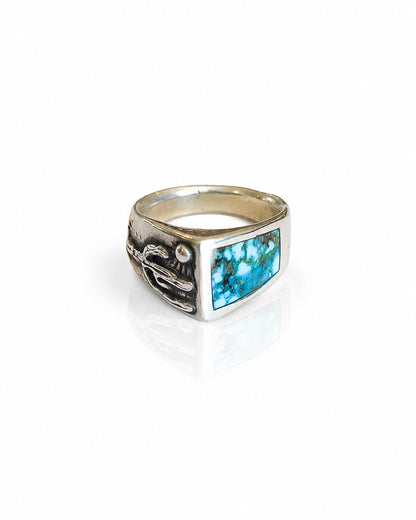 Sterling Silver Ring with Saguaro Motif and Kingman Turquoise
