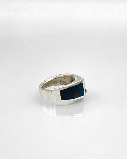 Sterling Silver Ring with Saguaro Sunset Motif and Bloodstone