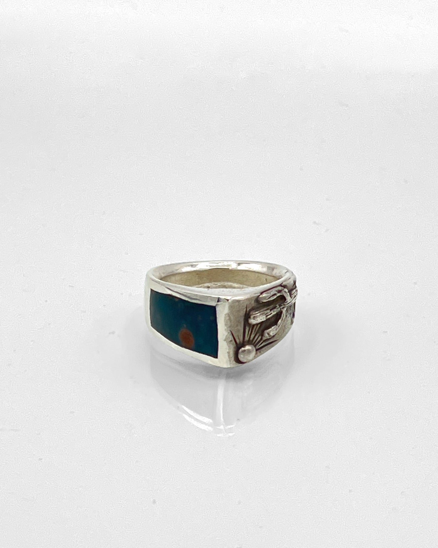 Sterling Silver Ring with Saguaro Sunset Motif and Bloodstone