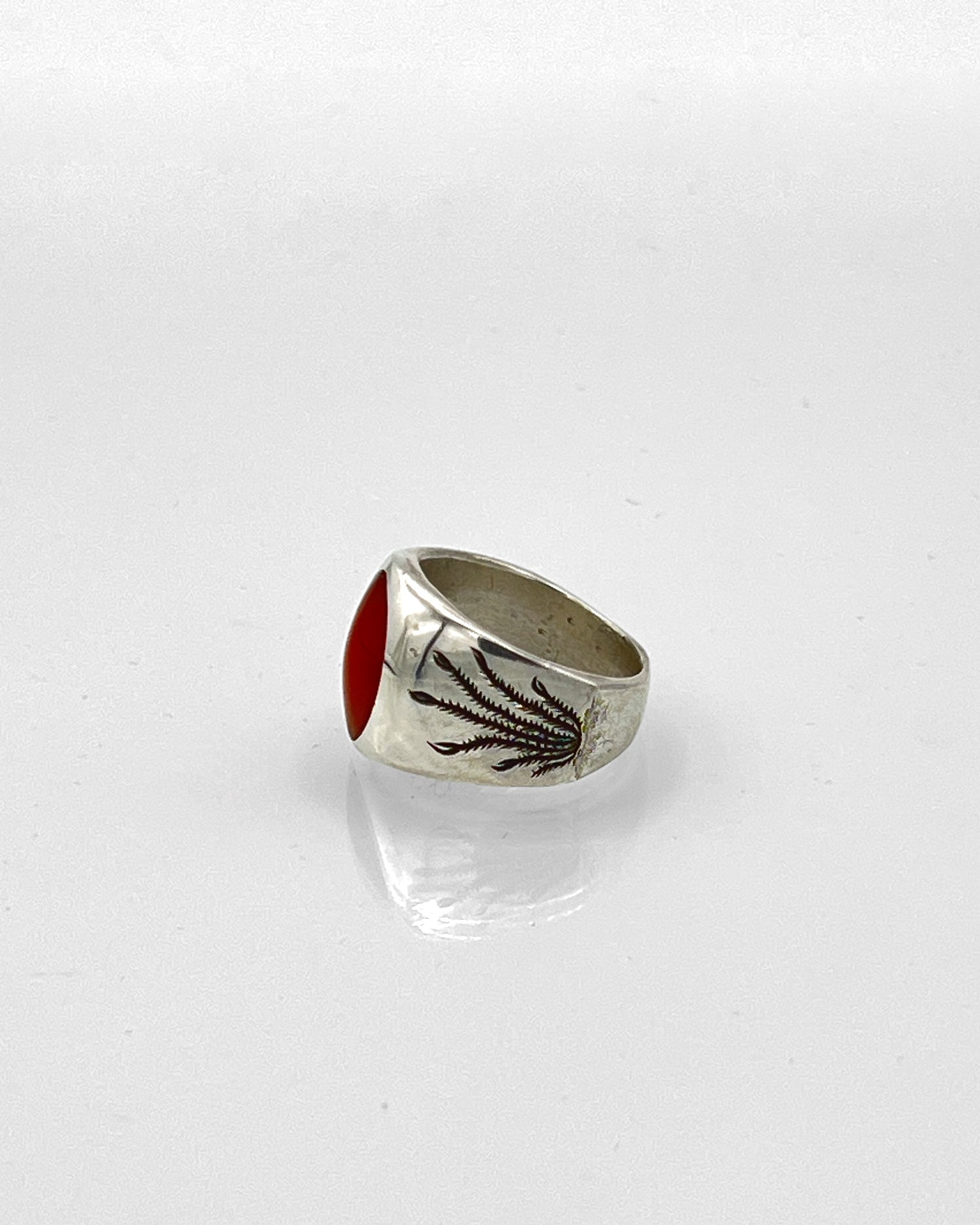Sterling Silver Ring with Ocotillo Motif and Carnelian
